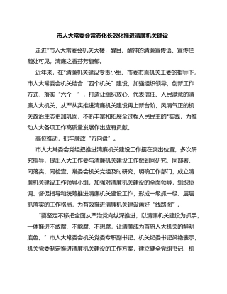 市人大常委会常态化长效化推进清廉机关建设