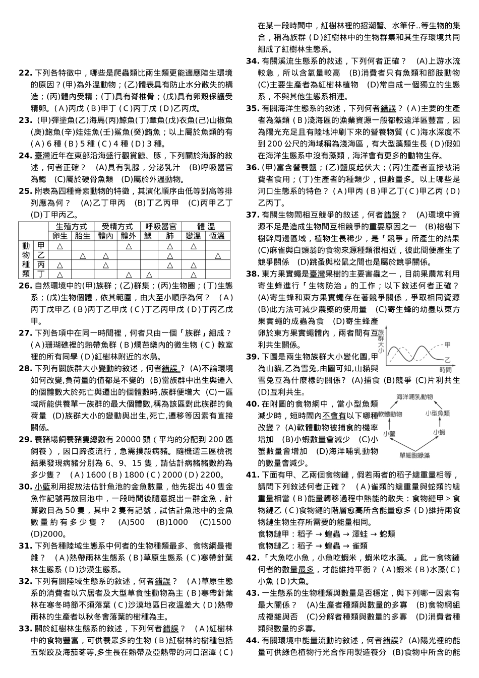 台北县立丹凤国中九十七学年度第二学期第三次段考生物科..._第2页
