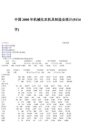 我国某年度机械化农机具制造业统计分析