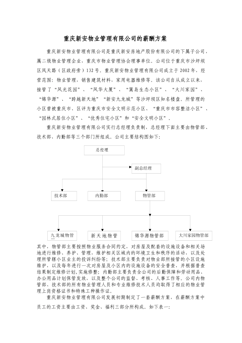 定稿新安物业管理公司薪酬管理设计方案=23（word版）_第1页