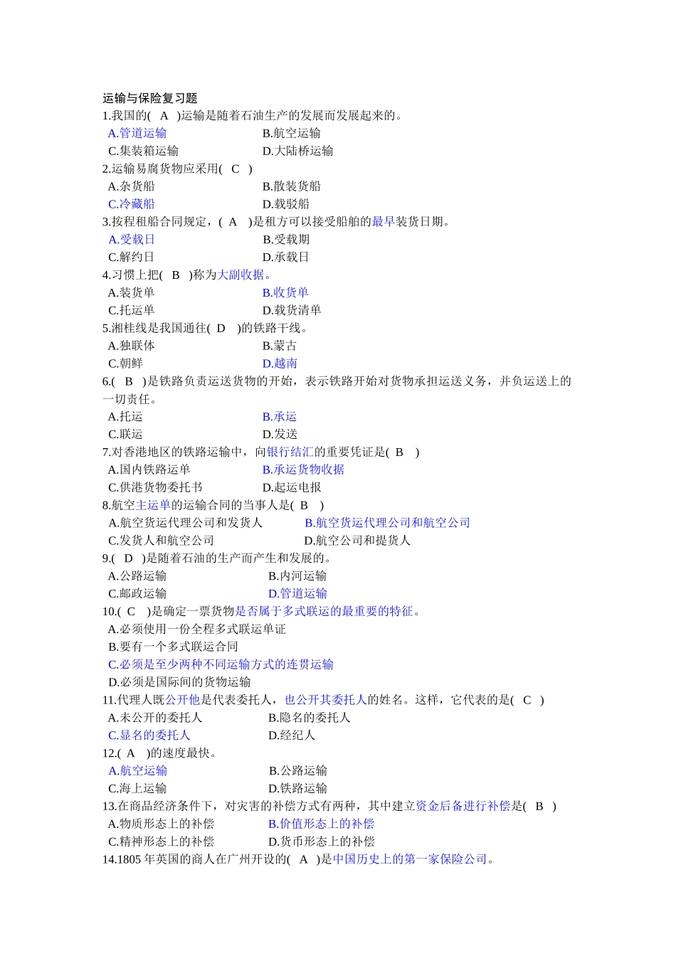 国际运输与保险复习题_第1页