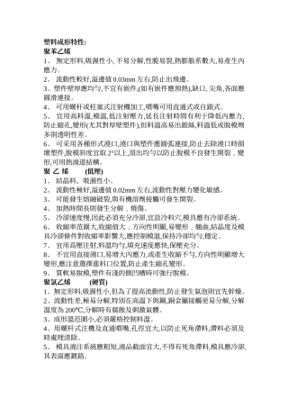 塑料成形特性