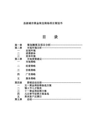 县级城市黄金珠宝商场项目策划书