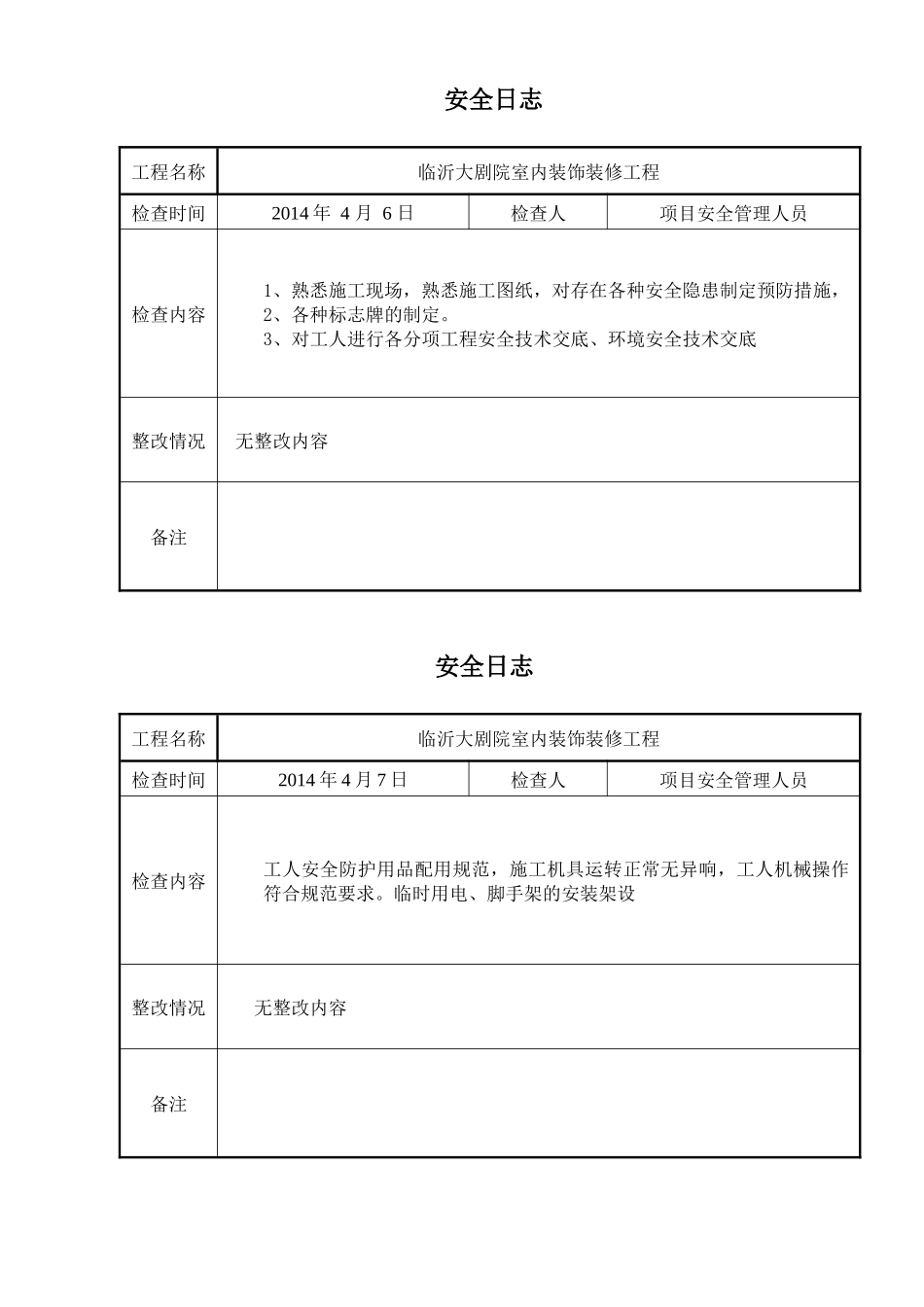工程安全日志_第1页