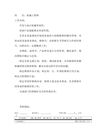 岗位工作内容和年度定性考核指标-机械工程师