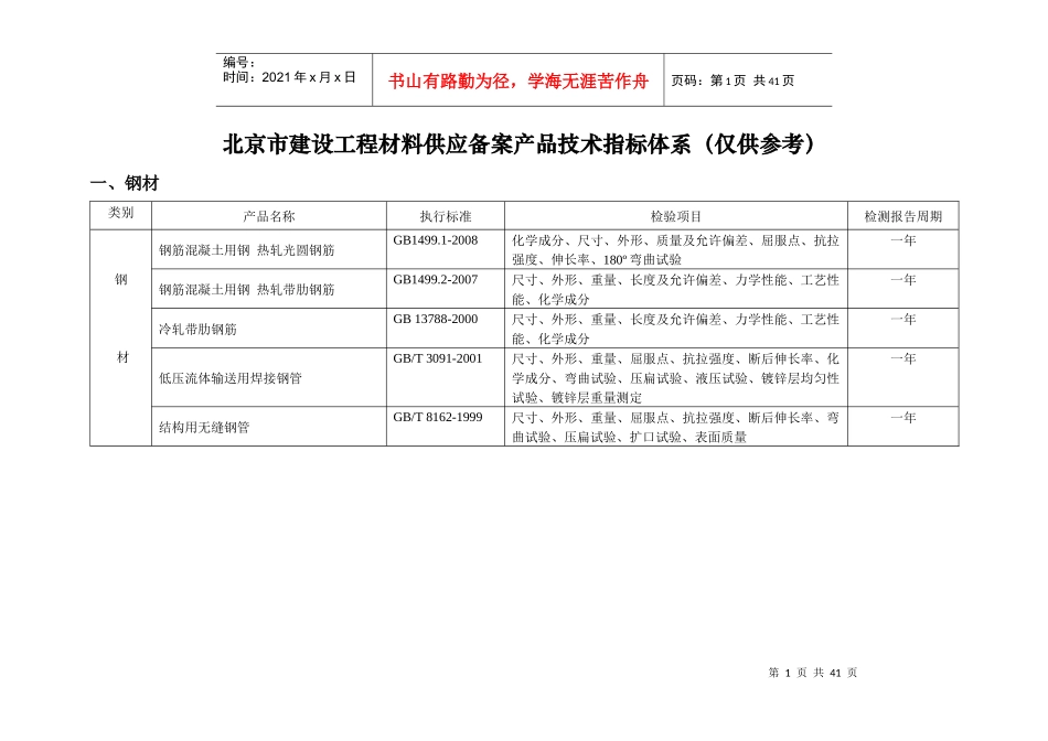 北京市建设工程材料供应备案产品技术指标体系(仅供参考_第1页