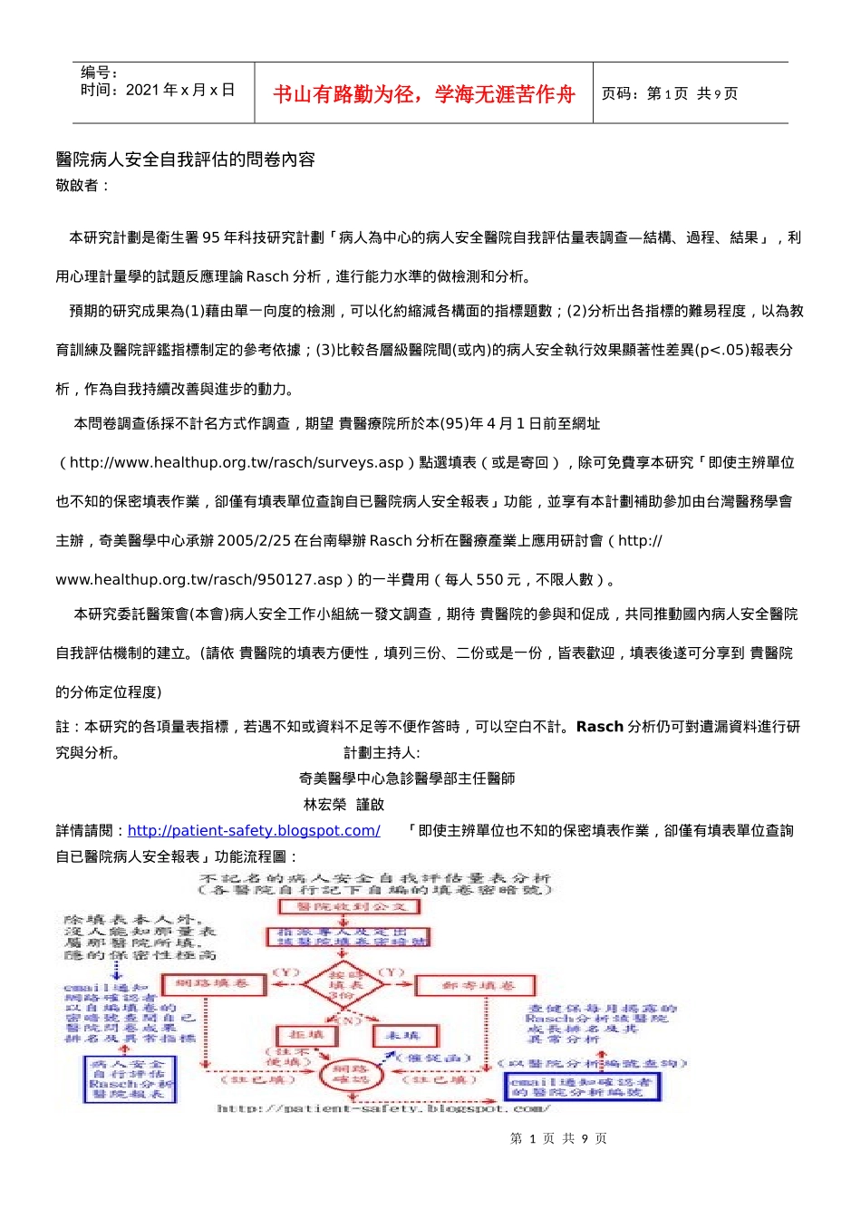 医院病人安全自我评估的问卷内容_第1页
