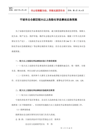 北仑新区危险化学品重特大事故应急救援预案