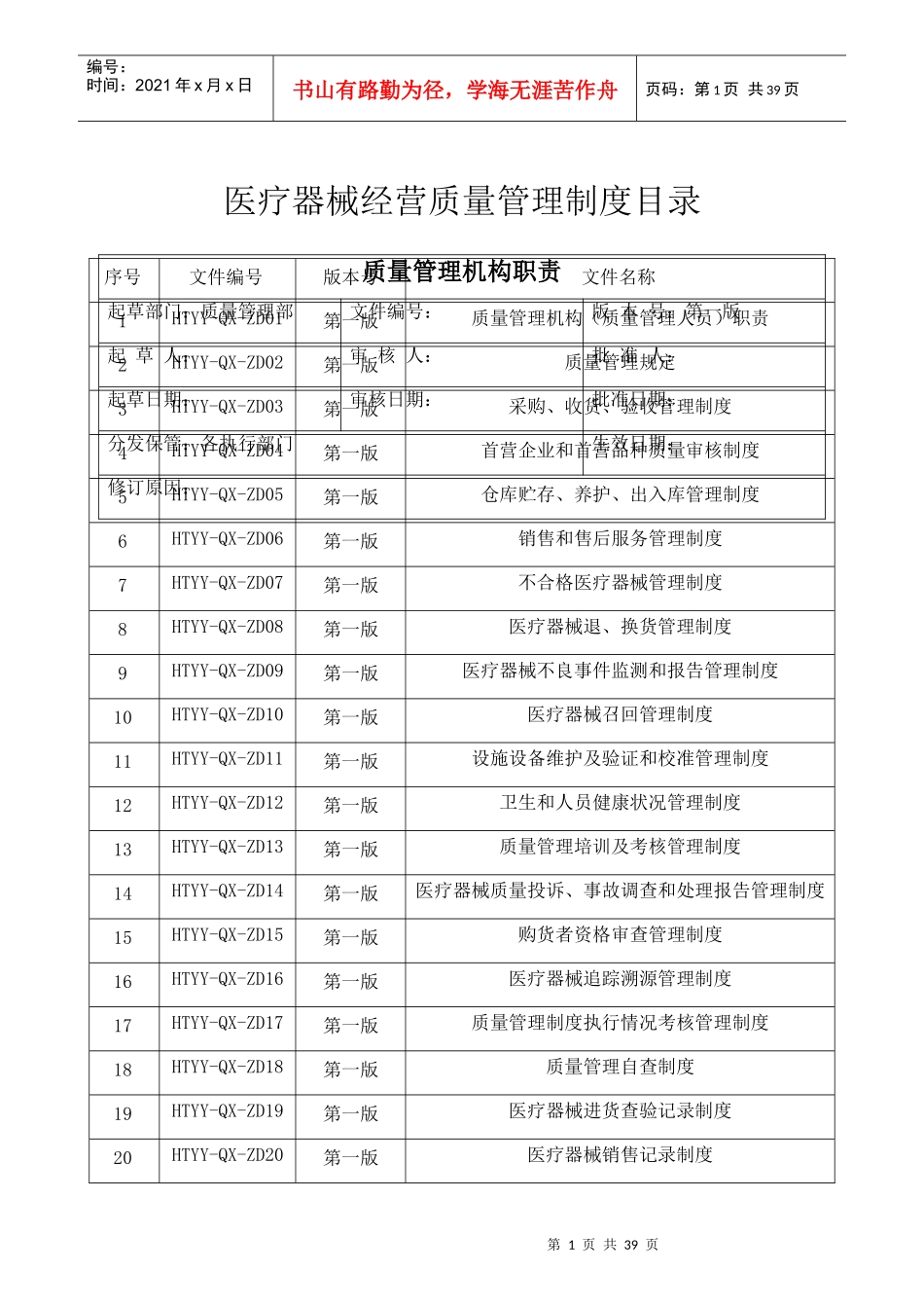 医疗器械经营质量管理制度汇编(DOCX 42页)_第1页