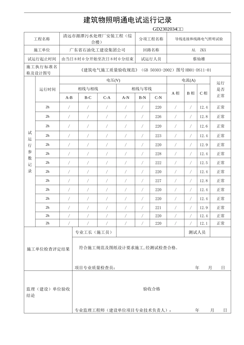 建筑物照明通电试运行记录(综合楼)_第3页
