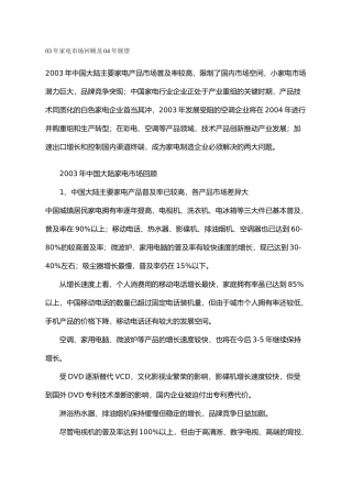 家电市场回顾及04年展