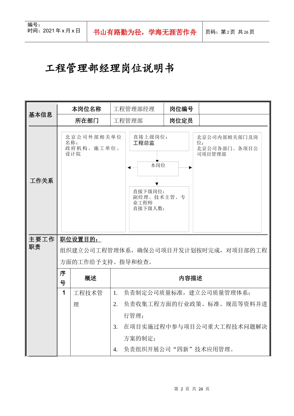 北京公司工程管理部岗位说明书_第2页