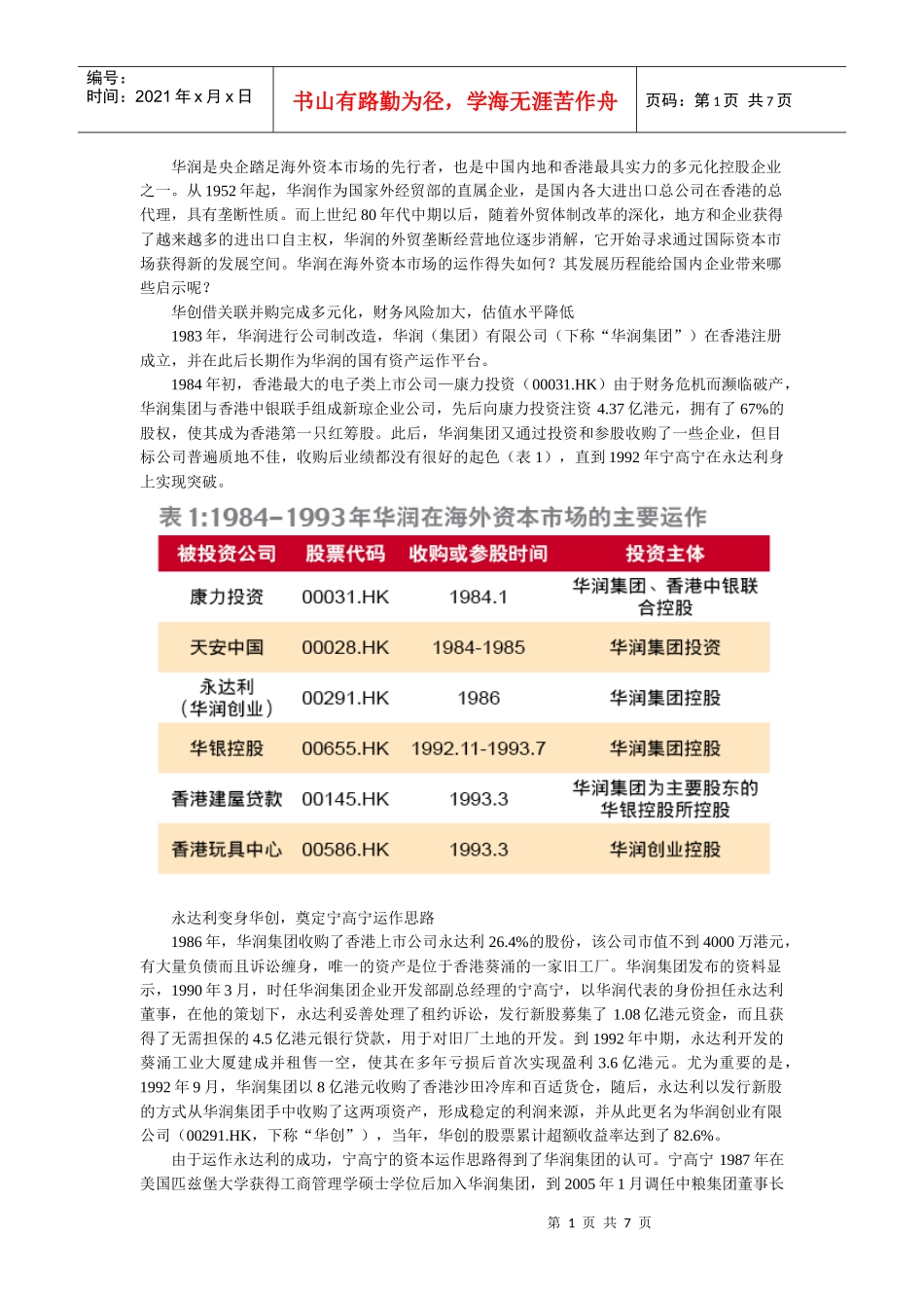 华润并购检讨_第1页