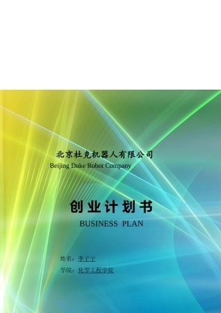 北京某机器人公司创业计划书