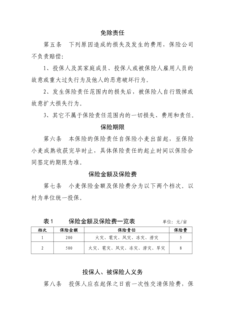 山东省政策性小麦保险条款_第2页