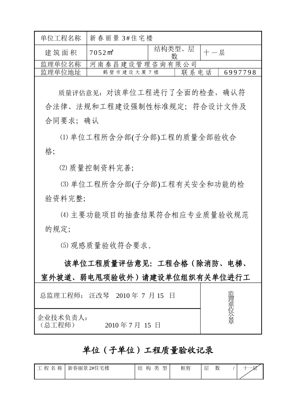 工程质量监理评估报告(竣工)新(8页)_第2页