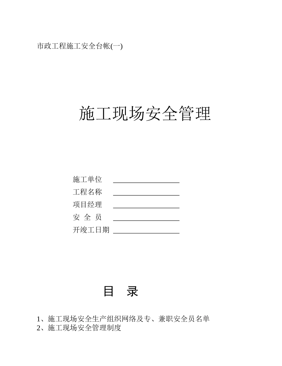 市政工程施工安全台帐范本_第1页
