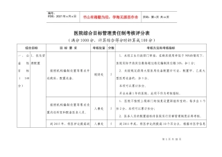 医院综合目标管理责任制考核方案