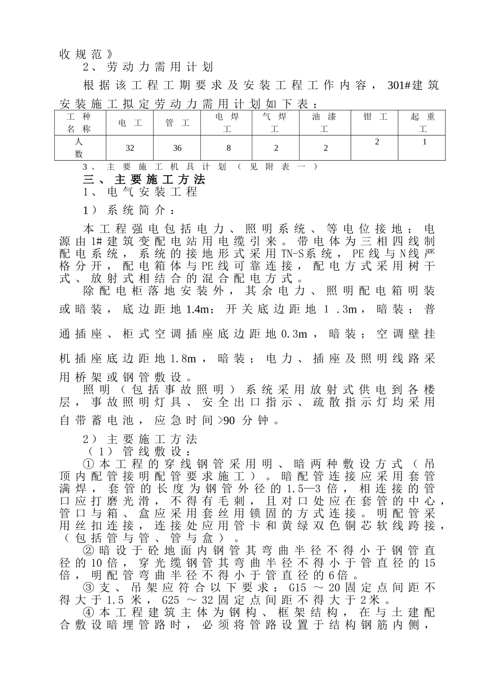 号厂房工程电气、给排水施工组织设计（陪标3）(16页)_第2页