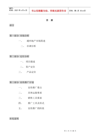 北京市通州区一个项目的策划报告