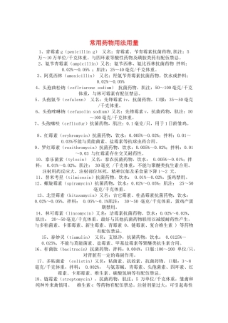 常用药物用法用量