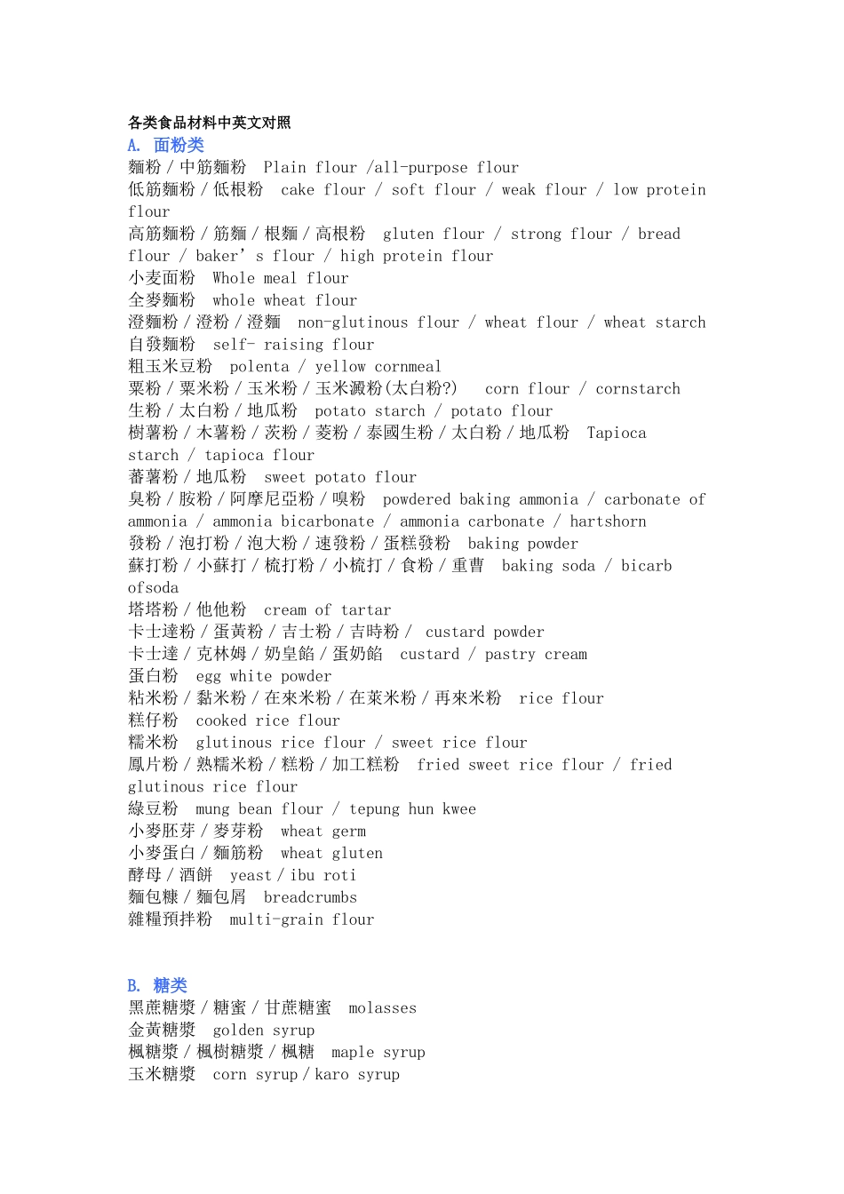 各类食品材料的中英文对照_第1页