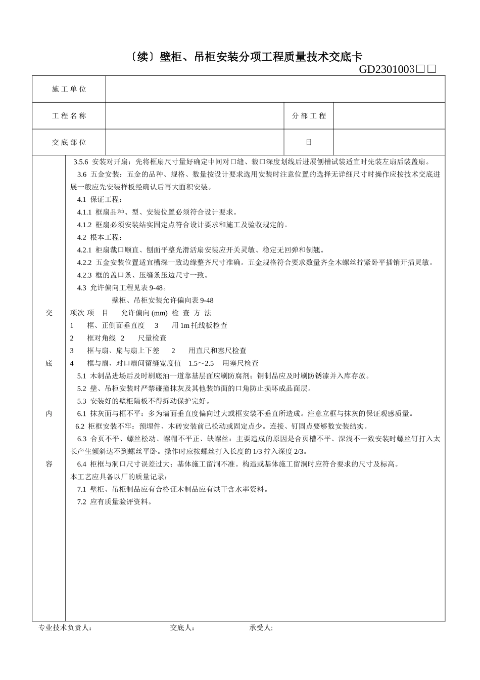 壁柜、吊柜安装分项工程质量技术交底卡_第2页