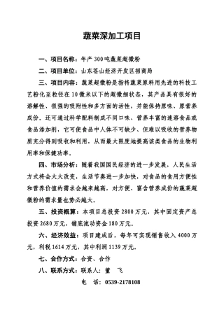 山东苍山经济开发区对外经济合作招商引资项目