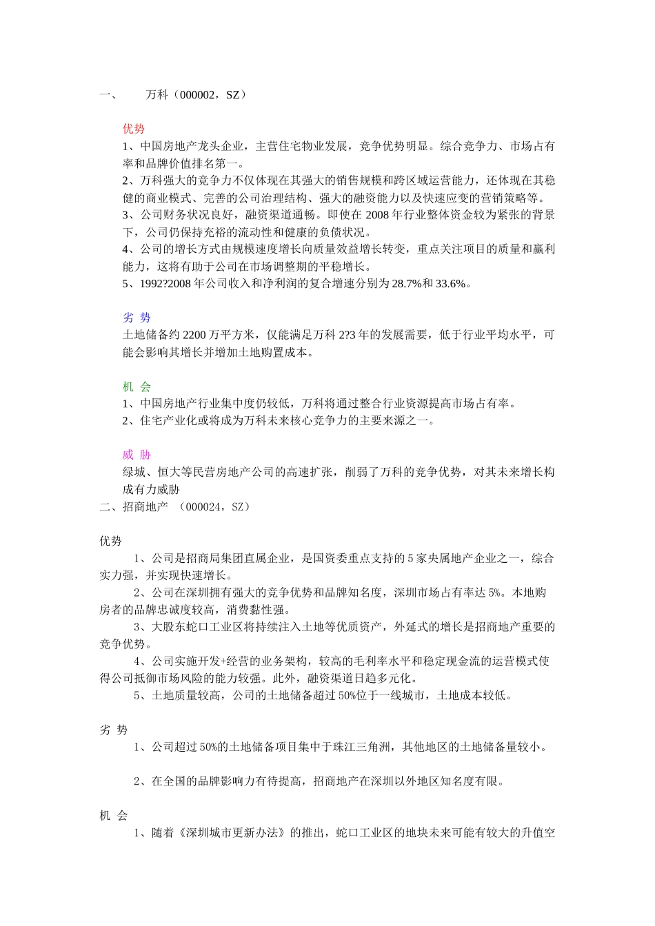 国内20强地产企业SOWT分析_第1页