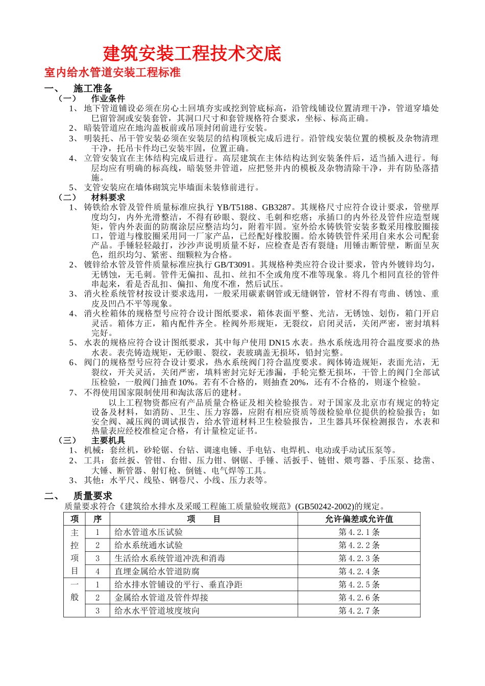 室内给水管道安装施工标准(42页)_第1页