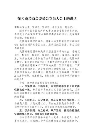 在X市某商会委员会党员大会上的讲话