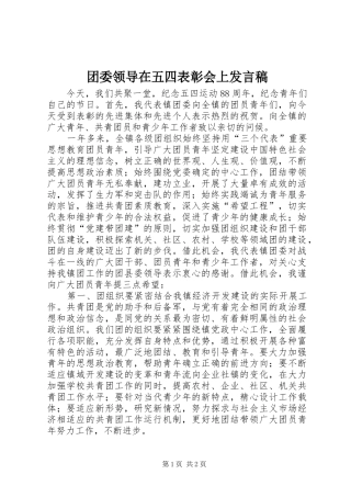 团委领导在五四表彰会上发言