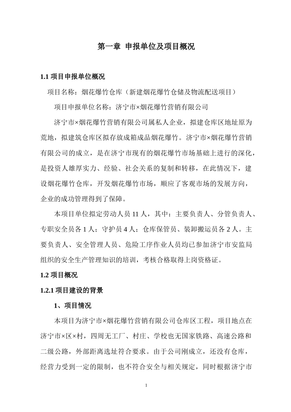 可研报告(烟花爆竹仓储物流)_第1页