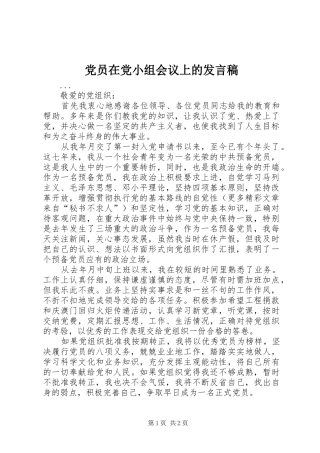 党员在党小组会议上的发言稿范文