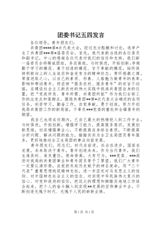 团委书记五四发言稿