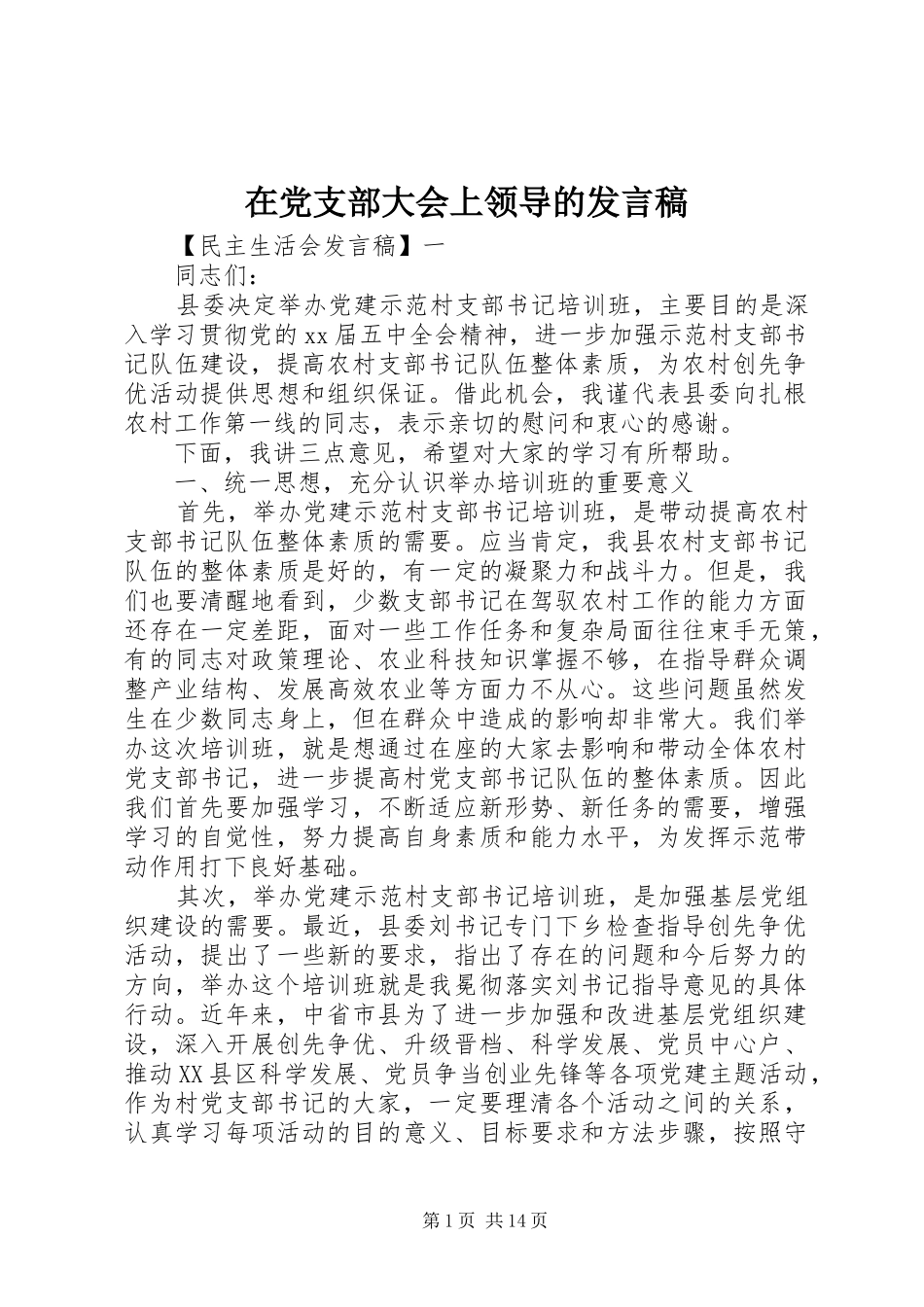 在党支部大会上领导的发言_第1页