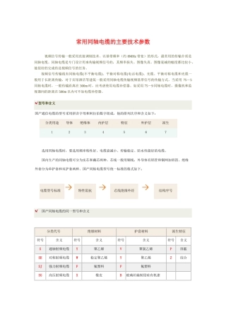 常用同轴电缆的主要技术参数