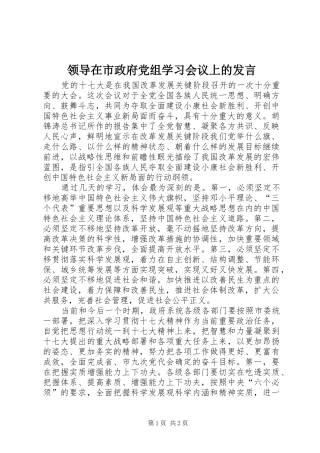 领导在市政府党组学习会议上的发言稿