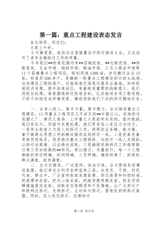 第一篇：重点工程建设表态发言稿