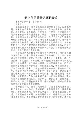 新上任团委书记就职演说稿