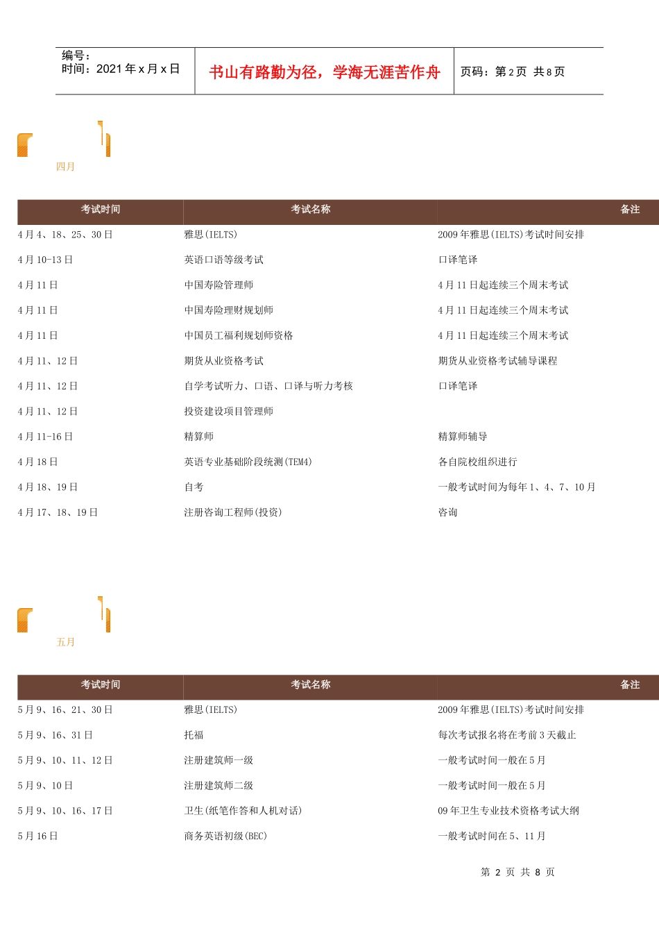 各月考试时间安排表_第2页
