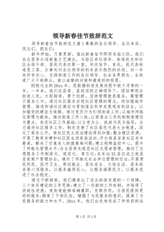 领导新春佳节演讲致辞范文