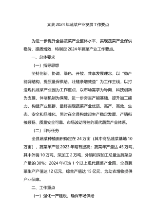 某县2024年蔬菜产业发展工作要点