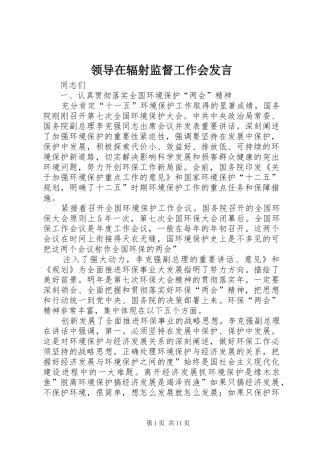领导在辐射监督工作会发言稿