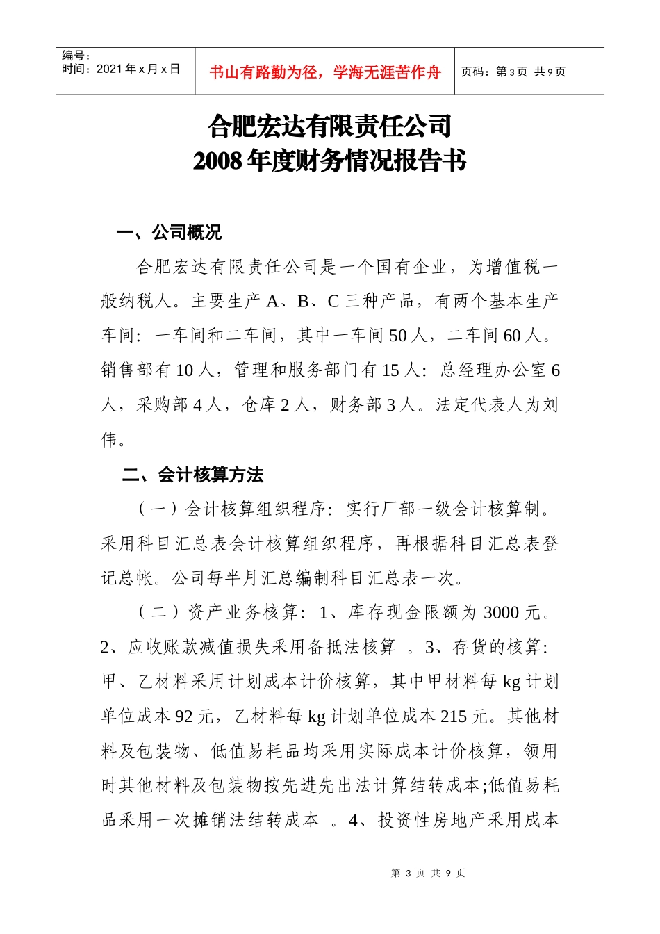 合肥某公司年度财务情况报告书_第3页