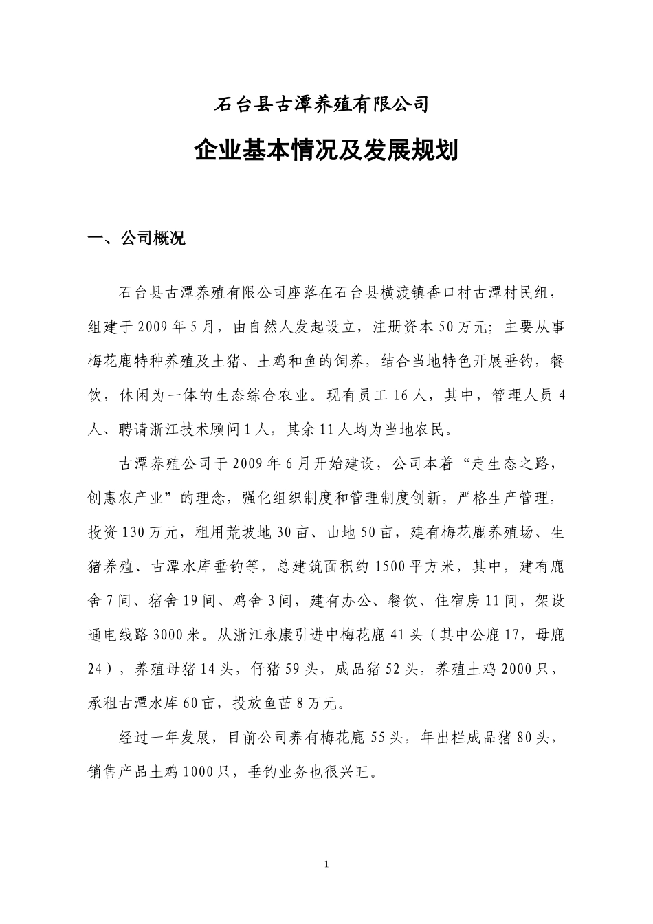古潭公司情况及发展规划_第1页