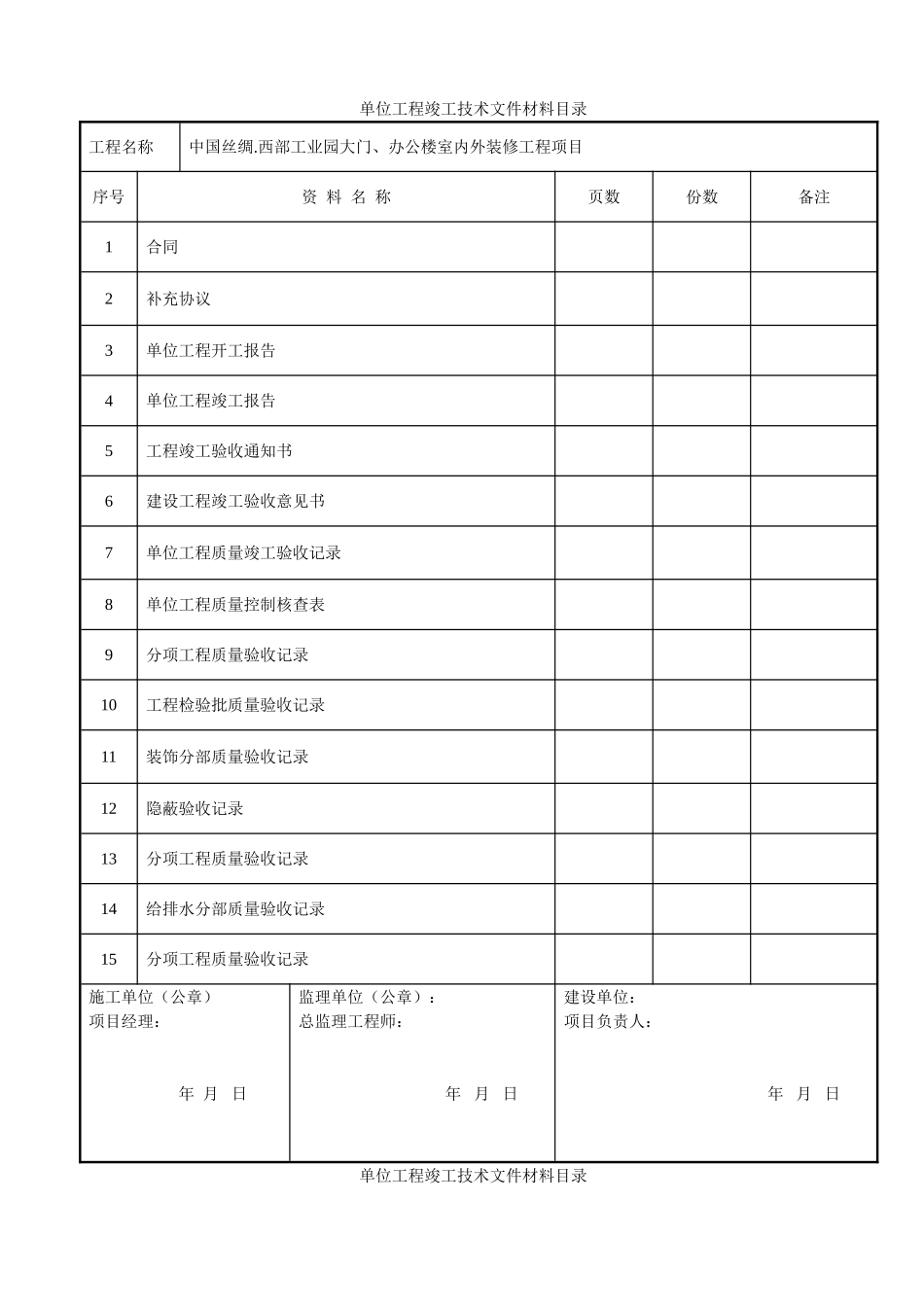 建筑装饰装修工程竣工验收资料表格87492(37页)_第1页