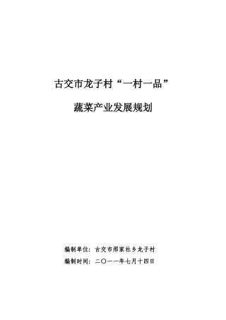 古交市龙子村“一村一品”蔬菜产业发展规划