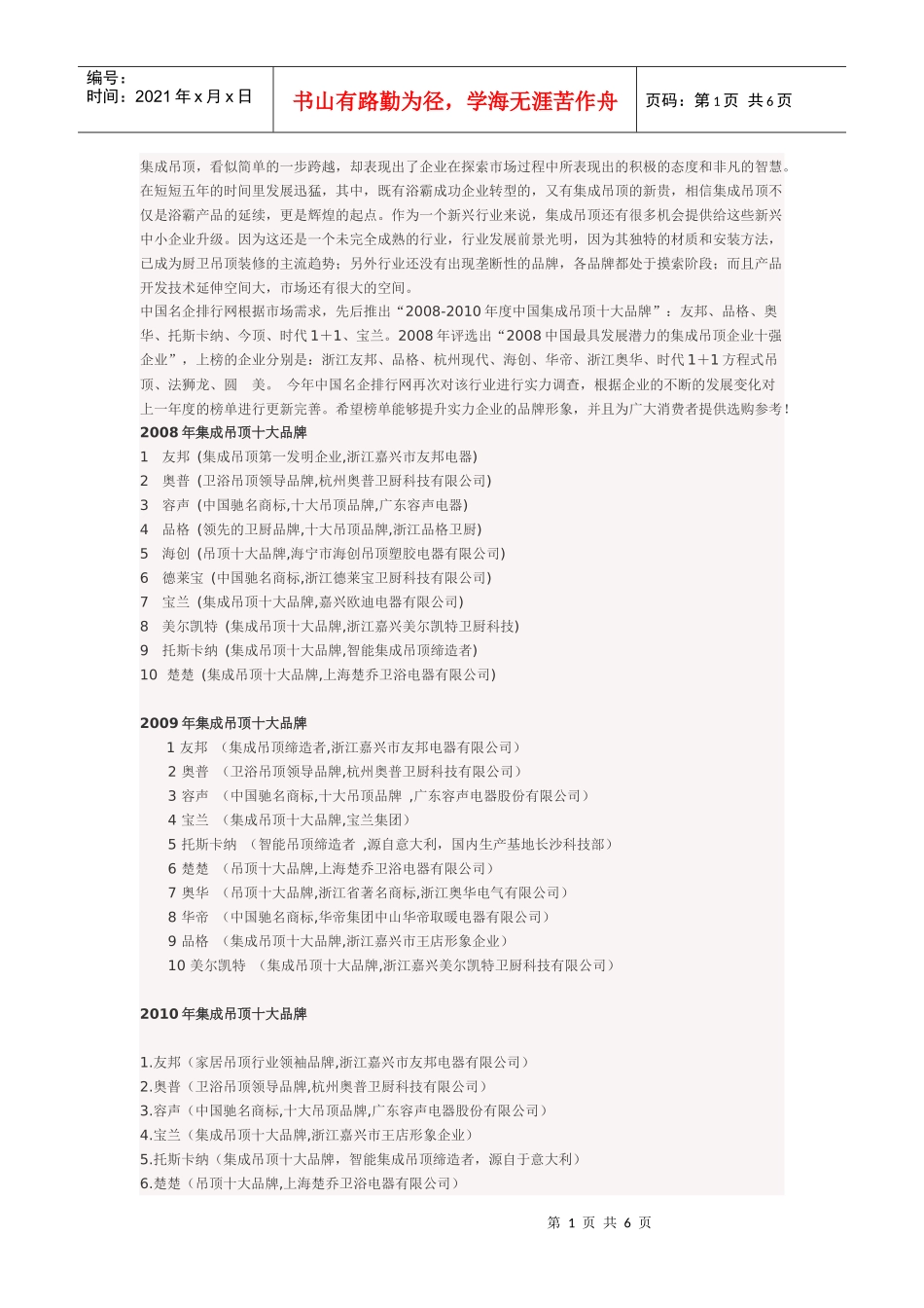 厨卫集成吊顶十大品牌_第1页