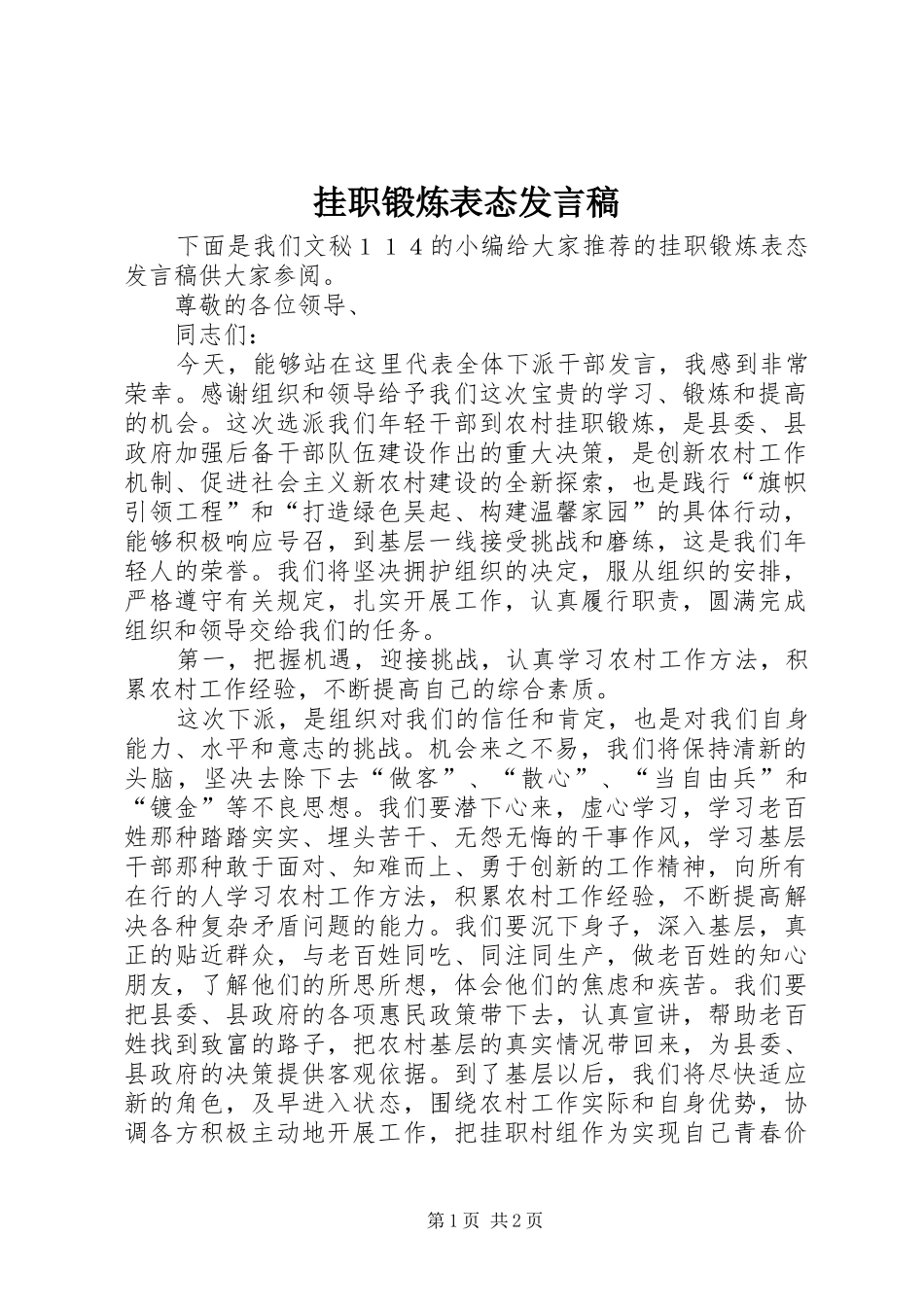 挂职锻炼表态发言_第1页